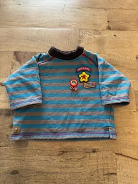 Souris Mini Striped Blue Long Sleeve Top Badge Details turtleneck size 12 months